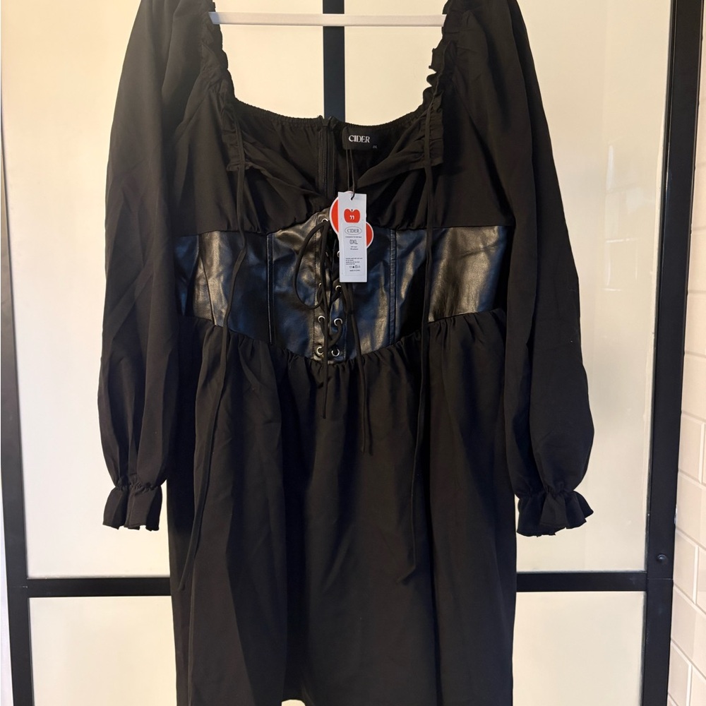 Cider Black Dress with Faux Leather Corset